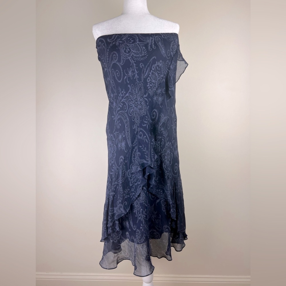 Ralph Lauren | 90s Vintage Style Floral Print Strapless Flowy Ruffle Dress | M
